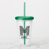 Custom Striped Monogram Initial & Name アクリルタンブラー (正面)