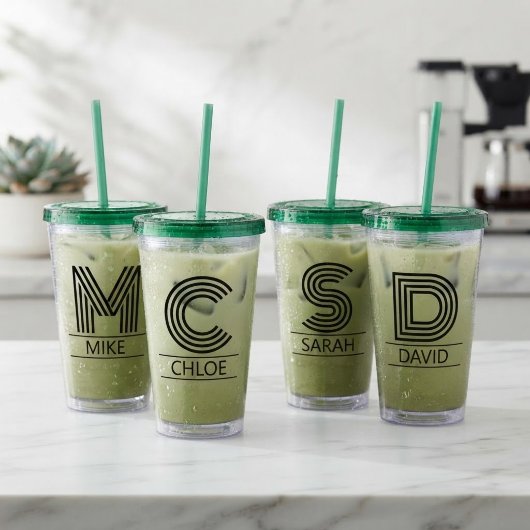 Custom Striped Monogram Initial & Name アクリルタンブラー