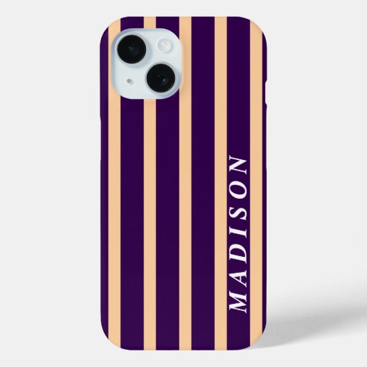 Custom Stripes Beige Dark Purple Case-Mate iPhoneケース (裏面)