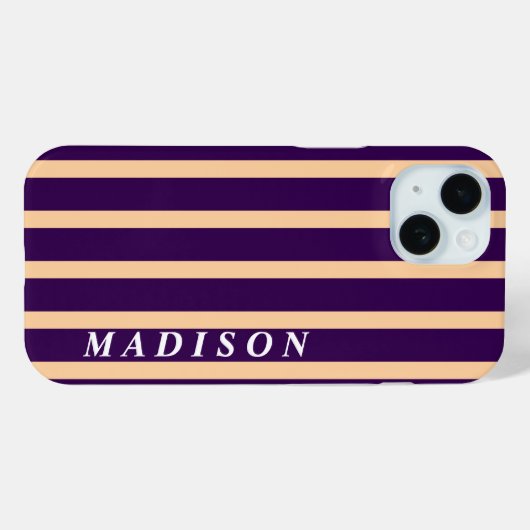 Custom Stripes Beige Dark Purple Case-Mate iPhoneケース (裏面 (横))