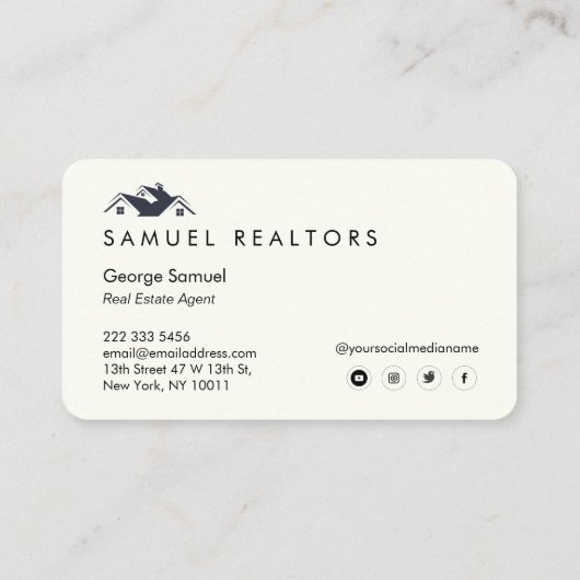 Custom Stylish Modern Real Estate Home Logo White 名刺 (裏面)