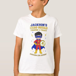 Custom Superhero Boy 4th Birthday Hero Squad  Tシャツ