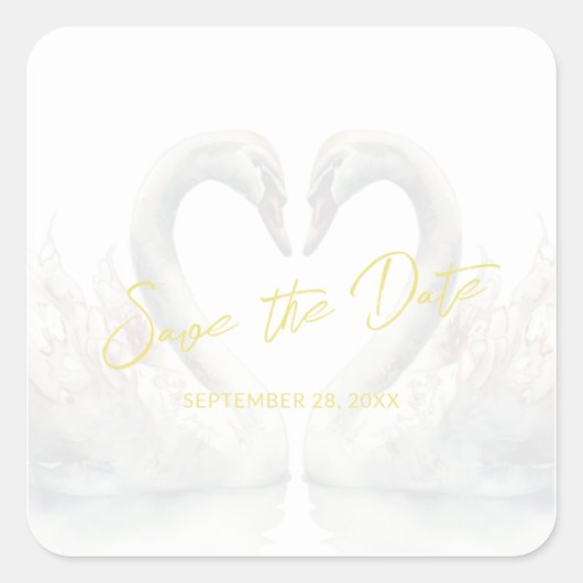 Custom Swan Wedding Save the Date  スクエアシール (正面)