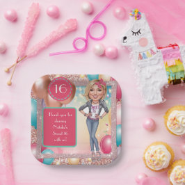 Custom Sweet 16 Caricature in denims ペーパープレート