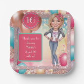 Custom Sweet 16 Caricature in denims ペーパープレート (正面)