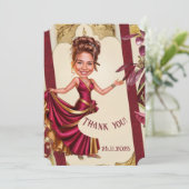 Custom Sweet 16 gold and Ruby Red caricature サンキューカード (スタンド正面)