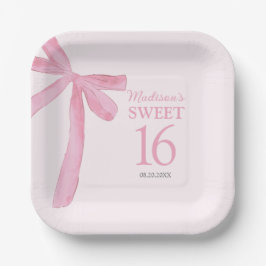 Custom Sweet 16th Birthday Coquette Pink Bow  ペーパープレート