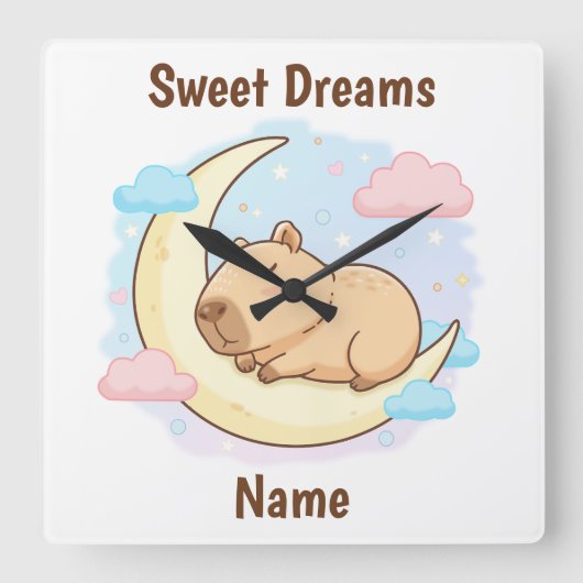 Custom Sweet Dreams Capybara Wall Clock スクエア壁時計 (正面)