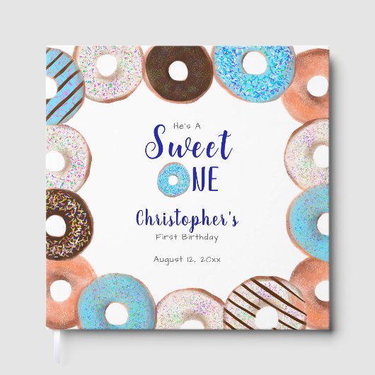 Custom Sweet One Donut First Birthday Blue ゲストブック (正面)