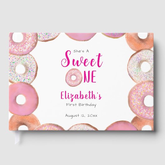 Custom Sweet One Donut First Birthday Pink ゲストブック (正面)