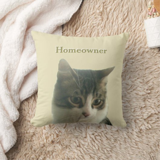 Custom Tabby Cat Photo on Light Beige クッション (ブランケット)