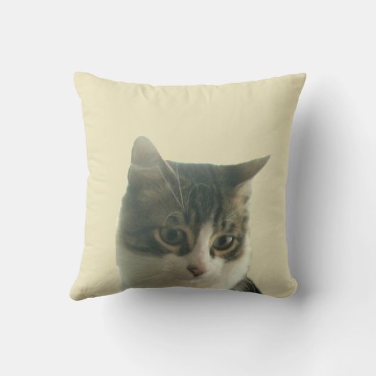 Custom Tabby Cat Photo on Light Beige クッション (裏面)