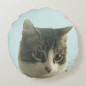 Custom Tabby Cat Photo on Light Blue ラウンドクッション (裏面)