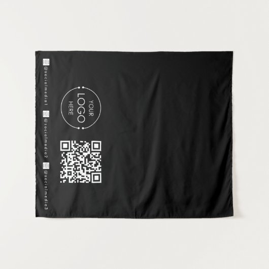 Custom Table Runner Banner Black Business QR Code タペストリー (正面(横))