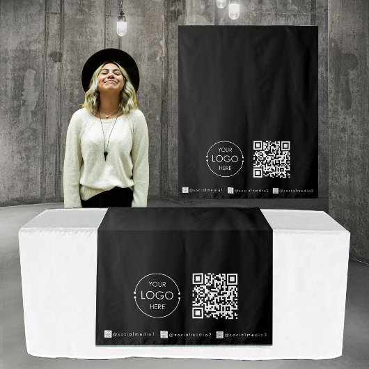 Custom Table Runner Banner Black Business QR Code タペストリー