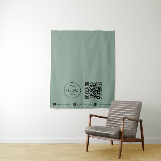 Custom Table Runner Banner Green Business QR Code タペストリー (インサイチュ)