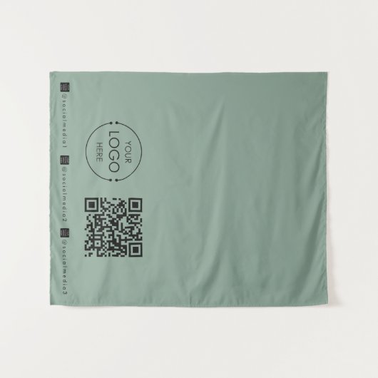 Custom Table Runner Banner Green Business QR Code タペストリー (正面(横))