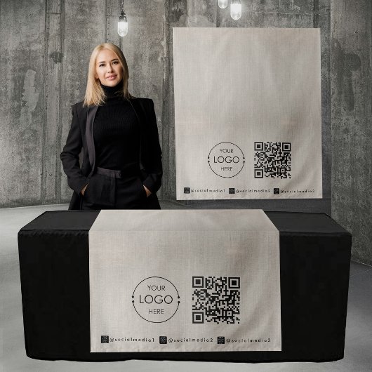 Custom Table Runner Banner Linen Business QR Code タペストリー