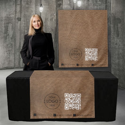 Custom Table Runner Banner Linen Business QR Code タペストリー