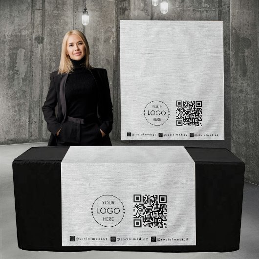 Custom Table Runner Banner Linen Business QR Code タペストリー