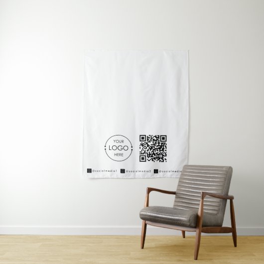 Custom Table Runner Banner White Business QR Code タペストリー (インサイチュ)