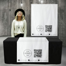 Custom Table Runner Banner White Business QR Code