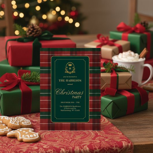 Custom Tartan Plaid Christmas Party Invitation  シーズンカード