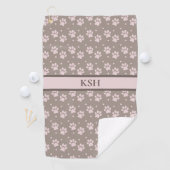 Custom Taupe & Pink Paw Print Golf Towel ゴルフタオル (インサイチュ)