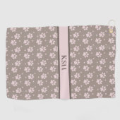 Custom Taupe & Pink Paw Print Golf Towel ゴルフタオル (横)