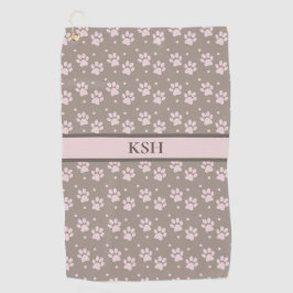 Custom Taupe & Pink Paw Print Golf Towel ゴルフタオル