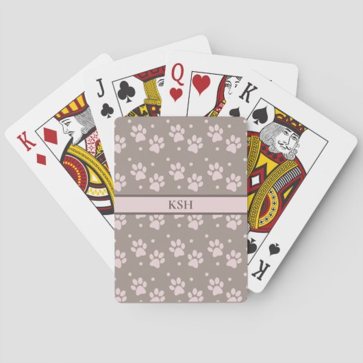 Custom Taupe & Pink Paw Print Playing Cards トランプ (裏面)