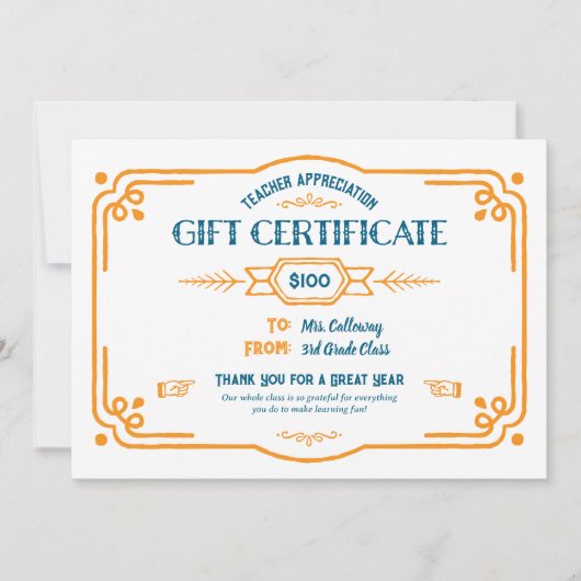 Custom Teacher Appreciation Gift Certificate カード (正面)