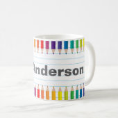 Custom Teacher Name Colorful Pencils Mug コーヒーマグカップ (正面右)