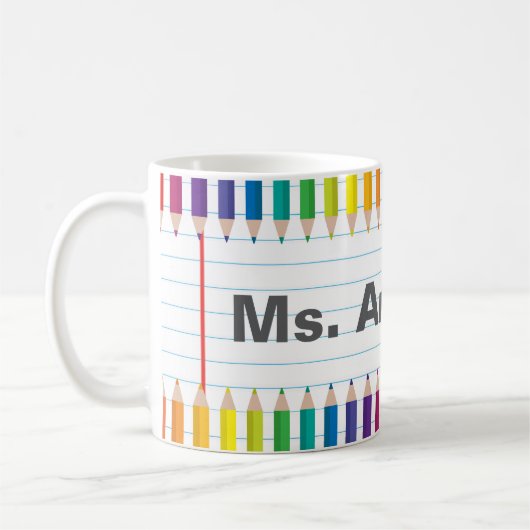 Custom Teacher Name Colorful Pencils Mug コーヒーマグカップ (左)