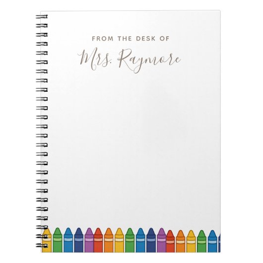 Custom Teacher Notebook – Rainbow Crayon Name Desi ノートブック (正面)