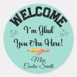 Custom Teacher Welcome Sticker – I’m Glad You Are! ラウンドシール