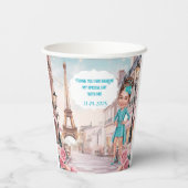 Custom Teal and Roses Sweet 16 in Paris 紙コップ (裏面)