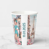 Custom Teal and Roses Sweet 16 in Paris 紙コップ (左)