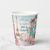 Custom Teal and Roses Sweet 16 in Paris 紙コップ (正面)