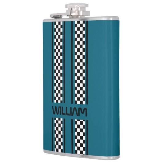 Custom Teal Blue & Black Race Sport Stripe フラスク (左)