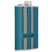 Custom Teal Blue & Black Race Sport Stripe フラスク (右)