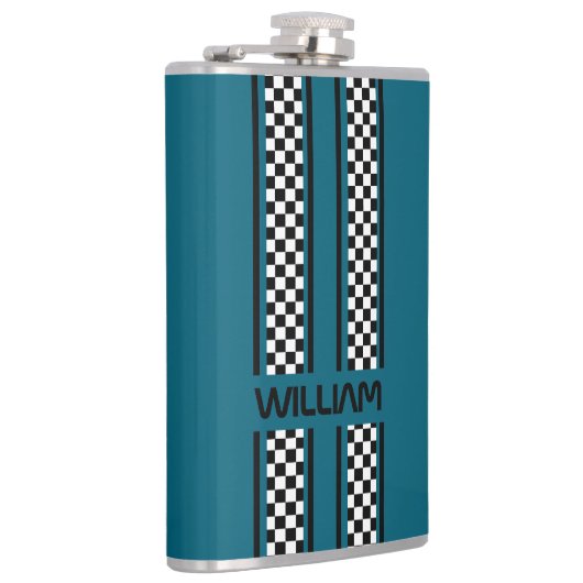 Custom Teal Blue & Black Race Sport Stripe フラスク (右)