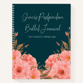 Custom Teal Floral Postpartum Journal For New Moms ノートブック