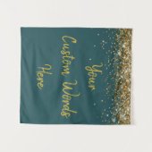 Custom Teal Gem & Gold Birthday Party Photo Booth タペストリー (正面(横))