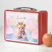 Custom Teddy Bear Pink Ribbon Gold Crown メタルランチボックス (インサイチュ)