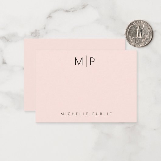 Custom Template Monogram Initial Chic Blush Pink ノートカード (正面/裏面インサイチュ)