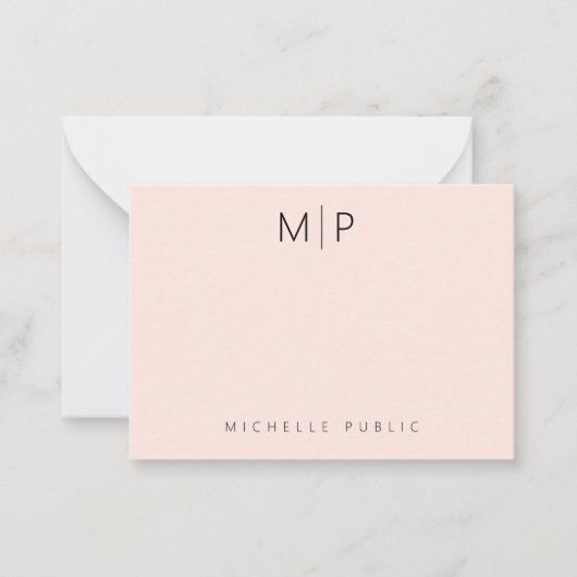 Custom Template Monogram Initial Chic Blush Pink ノートカード (正面)