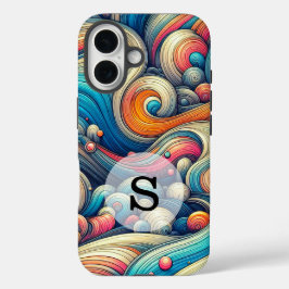 Custom Template Psychedelic Wavy Print iPhone 16ケース