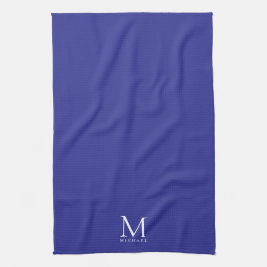 Custom Template Trendy Elegant Deep Blue Monogram キッチンタオル (縦)