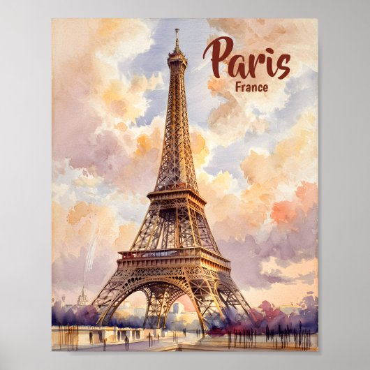 Custom Test Paris Eiffel Tower France Watercolor ポスター (正面)